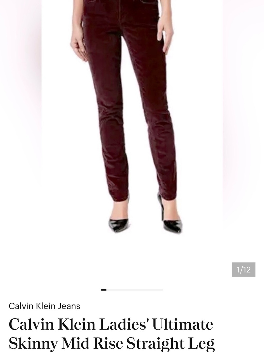 Calvin Klein Women's Wine Skinny Mid-Rise Pants- Curvy